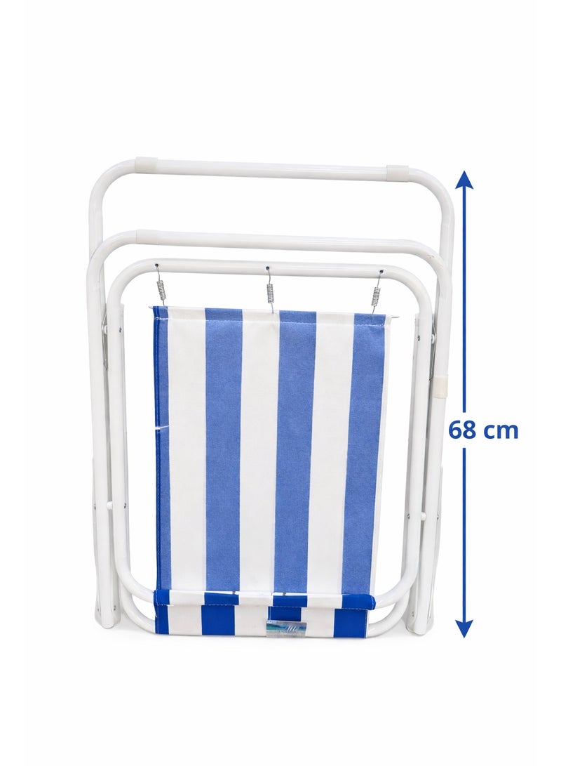 Foldable Beach Chair with Armrests – Blue & White Striped Outdoor Chair, Lightweight & Portable (68 cm) - Image 2